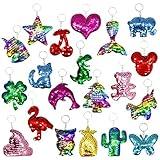 TTSAM 20 Pieces Reversible Mermaid Sequin Keychain Glitter Flip Sequin Keychains Animal Shape Sequin Key Chains Valentine's Day Gift Party Events Gift Birthday Party Supplies (20 Styles)