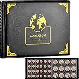 Coin Collection Supplies Holder Book for Collectors, 300 Pockets Coin Collection Organizer Storage Box Case Album for 20/25/ 27/30/ 38mm Coin (Earth Pattern Black)