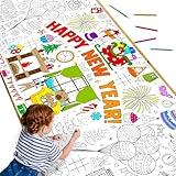 2025 Happy New Year Giant Coloring Poster 31x70'' Large Coloring Tablecloth for Kids Eve Crafts Activity Gifts New Years Table Cloth Sheet Book for Wall Classroom Home Holiday Game Party Decorations