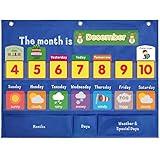 Weekly Calendar with Weather Pocket Chart With 98 Cards.Weekly Calendar Pocket Chart for home&school,Calendar Pocket Chart for Classroom blue