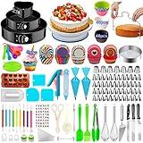 Cake Decorating Supplies,493 PCS Cake Decorating Kit 3 Packs Springform Cake Pans, Cake Rotating Turntable,48 Piping Icing Tips,7 Russian Nozzles, Baking Supplies,Cupcake Decorating Kit, Multicolor