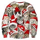 Raisevern Womens Pizza Cat Meow Santa Hat Print Graphic Novelty Pullover Sweater Jumper Clothes, Pizza Cat 2, Large