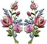 Mauve Pink Roses Pair Flowers Floral Bouquet Boho Embroidered Appliques Iron-ons Patches S-1226