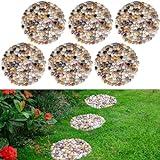 6 PCS River Rock Stepping Stones Outdoor, 9 Inch Round Pavers Pebbles Polished Gravel for Garden Walkway