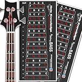 Bass Guitar Fretboard Note Map Decals/Stickers 2-Pack for Learning and Practicing Notes on Bass Guitar