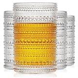 OPAYLY hobnail drinking glasses Highball Glasses Set of 4 12oZ Embossed Vintage Drinking Water Cocktail Whiskey Beverages Juice Milk Soda Gift for Men Women