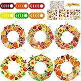 chiazllta 24 Sets Kids' Fall Craft Kit for Preschool,Thanksgiving DIY Wreath Game Autumn Paper Art Craft with Pumpkin Maple Leave Turkey Stickers Home Classroom Indoor Kids' Activities