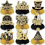 9Pcs New Years Decorations 2025 Honeycomb Centerpieces, Black and Gold New Years Centerpieces for Tables New Years Eve Table Decorations for 2025 New Years Eve Party Supplies