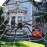 OCATO 200" Halloween Spider Web + 59" Giant Spider Decorations Fake Spiders with Triangular Huge Spiders Web for Indoor Outdoor Halloween Decorations Yard Home Costumes Parties Haunted House Décor