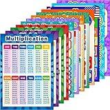 12 Pieces Educational Math Posters for Kids with 120 Glue Point Dot for Elementary and Middle School Classroom Teach Multiplication Division Addition Subtraction Fractions Numbers, 16 x 11 Inch