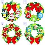 Winlyn 12 Set Christmas Craft Kits DIY Christmas Wreath Ornaments Decorations Art Sets Snowman Santa Penguin Holly Leaf Foam Stickers Arts and Crafts for Kids Holiday Classroom Activities
