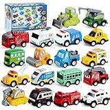 JOYIN 18 Pcs Pull Back City Cars and Trucks Toy Vehicles Set, Friction Powered Cars Toys for Toddlers, Boys, Girls’ Educational Play, Kids Stocking Stuffers, Treasure Box Gifts for Classroom