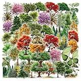 50PCS Tree Forest Nature Stickers PET Transparent Stickers Colorful Tree Decals Waterproof Decorative Decals for Scrapbook DIY Crafts Album Bullet Journal Planner Water Bottles Phone Cases Laptops