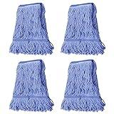 GRAREND Mop Head Replacement for Heavy Duty Commercial Mops for Floor Cleaning, Wet Industrial Blue Cotton Looped End String Head Refill (Pack of 4)