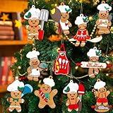 12pcs Gingerbread Christmas Decoration for Tree - Cooking Gingerbread Man Ornaments Christmas Hanging Decor for Christmas Tree Home Kitchen Decor Party Supplies