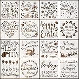 16 Pieces Seasonal Home Sign Stencils Reusable Festival Word Stencils Decorative Stencils Templates for Painting on Wood Walls Home Door Decorations (7.9 Inches)