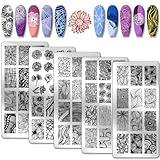 PH PandaHall 5pcs Line Texture Nail Art Templates, 68 Patterns Flower Nail Stamping Plate Mix Design Nail Art Stencils Stainless Steel Nail Image Plates for Nail Design Print Manicure Salon Spring