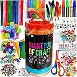 MOISO Kids Crafts and Art Supplies Jar Kit - 560+ Piece Set - Make Bracelets and Necklaces - Plus Glitter Glue, Construction Paper, Colored Popsicle Sticks, Eyes, Pipe Cleaners…