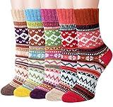 Loritta 5 Pairs Womens Vintage Style Winter Warm Thick Knit Wool Cozy Crew Socks,Free size,Multicolor