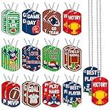 Haooryx Football Dogtag Chain Necklaces - 24Pcs American Football Match MVP Trophy Tag Pendant Necklaces Sports Fan Party Favor Team Colors Encouraging Gifts Kids' Birthday League Rope Braided Tornado