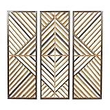 Deco 79 Wood Geometric Home Wall Decor Slatted Wood Design Wall Sculpture, Set of 3 Wall Art 12"W, 35"H, Brown