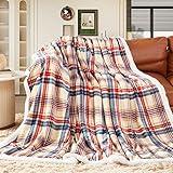 inhand Sherpa Throw Blanket Family-Friendly Brown Checkered Flannel Fleece Blankets for Couch, Bed, Sofa, Twin Fluffy Plush Plaid Soft Blankets and Throws for Adults, Women, Men (Brown, 60”x 80”)