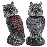Hausse 2 Pack Fake Owl Decoys to Scare Birds Away, Rotating Head Plastic Owl Bird Deterrents, 10.6 Inch Height Bird Scarecrow Nature Enemy Horned Pest Repellent for Outdoor Garden Yard