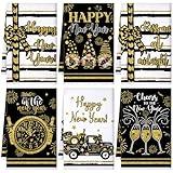 Breling 6 Pcs New Year Kitchen Towels Happy New Year Decorations 2025 Black Gold Gnome Dish Towel Clock Fireworks Champagne Hand Towels Decorative Tea Towel New Year Decor for Kitchen Bathroom Gifts