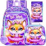 CCJPX 3PCS Kids Backpack for Girls,16 inch Fox Ballet Preschool Backpacks Set, Cute Ballet Water Resistant Kindergarten School Bookbag for Elementary Kids Travel