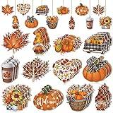 FairySandy 36 Pcs Thanksgiving Ornaments for Tree Fall Thanksgiving Tree Decorations Gnomes Wooden Hanging Ornaments Pumpkins Leaves Flowers Autumn Decorations for Holiday Party Supply(Fresh Style)