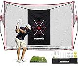 Bearwill Golf Net, 10x7ft Heavy Duty Golf Practice Net with Golf Mat, Target Cloth, 8 Golf Tees, 6 Golf Balls, Carry Bag, Golf Training Net for Backyard Driving Chipping Indoor Outdoor Training