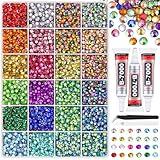 6600Pcs Resin Rhinestones with Tweezers for Crafting, Mixed-Color 5mm Bedazzling Crystal with 3Pcs 10ml B7000 Jewelry Glue for DIY Crafts Clothing Tumblers Shoes Fabric Nail Art