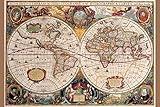 World Map Poster 17th Century Antique Vintage Historic Educational Classroom Globe Projection Cool Wall Art Print Poster 36x24