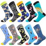 BISOUSOX Mens Dress Socks Funny Fun Colorful Crazy Funky Crew Socks for Men Novelty Happy Cotton Size 9-12