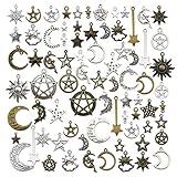 WOCRAFT 100g(About 76pcs) Craft Supplies Small Antique Bronze Silver Sun Moon Star Charms Pendants for Jewelry Making Findings Crafting Accessory for DIY Necklace Bracelet (M206)