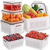 5-Pack Fruit Storage Containers for Fridge with Removable Colanders, 4 in 1 Produce Storage Containers with Lids, Leakproof Fridge Organizer Bins for Salad Berry Lettuce Vegetables Meat Keeper Fresh