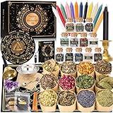 Witchcraft Supplies Witch Stuff Spell Kit 60PCS, Wiccan Supplies and Tools, Include Herb Crystal Candle Amethyst Altar Bowl Witch Bell, Witch Gift Wiccan Starter Kit Altar Supplies Pagan Decor