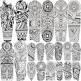 20 Sheets Maori Totem Full Arm Temporary Tattoos For Men Women Thigh, Warrior Dragon Sleeve Tattoos For Adults, Long Lasting Black Temp Bulk Halloween Waterproof Fake Tattoo Stickers Barbed Wire Wolf