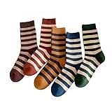 FORJMMP 5/10 Pairs Retro Style Colorful Striped Socks, Cute Athletic Crew socks for Women (5 Pairs-Set A)