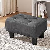 LUE BONA Small Tufted Foot Stool, Fabric Foot Stools Ottoman with Plastic Legs, 9''H, Rectangle Footstool for Adult with Non-Slip Pads, Sofa Foot Rest for Living Room, Couch,Carbon Grey