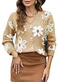 Dokotoo Floral Sweaters for Women Sexy V Neck Shrug Sweater Long Sleeve Soft Cute Open Front Ladies Cardigan Stylish Camel Fall Oversized Fuzzy Sweater Button Down Tops X-Large