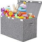 popoly Large Toy Box Chest with Lid, Collapsible Sturdy Toy Storage Organizer Boxes Bins Baskets for Kids, Boys, Girls, Nursery, Playroom, 25"x13" x16" (Linen Gray)