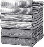 Premium Kitchen Towels (20”x 28”, 6 Pack) | Large Cotton Dish Towels | Flat & Terry Highly Absorbent Kitchen Linen Set with Hanging Loop | Gray