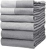 Premium Kitchen,Hand Towels (20”x 28”, 6 Pack) Large Cotton, Dish, Flat & Terry Towel Highly Absorbent Tea Towels Set with Hanging Loop Gray