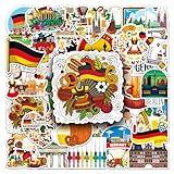 Famnaer Germany Stickers, 50PCs Vinyl Decals, Waterproof, Cartoon, for Laptop, Water Bottle, Skateboard, Car, Planner, Hydro Flask