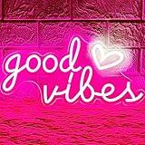 HOHOSIGN Good Vibes Neon Sign for Wall Decor, Good Vibes Neon Lights Sign, 16"x8" Heart and Good Vibes LED Signs for Bedroom Wall, USB Operated Pink Goodvibes LED Neon Lights Sign for Room Wall Decor