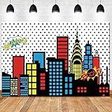 Super City Photography Backdrops Skyline Buildings City Boom Photo Background Fabric Children Birthday Newborn Baby Shower Party Banner Studio Photo Props 7x5ft