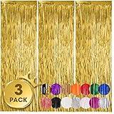 Voircoloria 3 Pack 3.3x8.2 Feet Gold Foil Fringe Backdrop Curtains, Tinsel Streamers Birthday Party Decorations, Fringe Backdrop for Graduation, Baby Shower, Gender Reveal, Disco Party