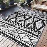 OLANLY Outdoor Rug Waterproof 5x8 ft, Reversible Outdoor Plastic Straw Rug, Boho Patio Rug, Indoor Outdoor Carpet, RV Mat Outside for Patio, Camp, Picnic, Balcony, Deck, Backyard, Black & White