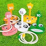 Wooden Ring Toss Game Set, Animal Ring Toss Game Toys, Fun Indoor & Outdoor Yard Game for Kids Adults - Lawn and Backyard Game for Family Birthday Party Easter Festivals Summer Beach Fun Activities